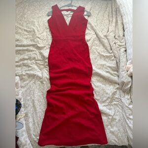 Red Windsor Floor Length V Neck Dress